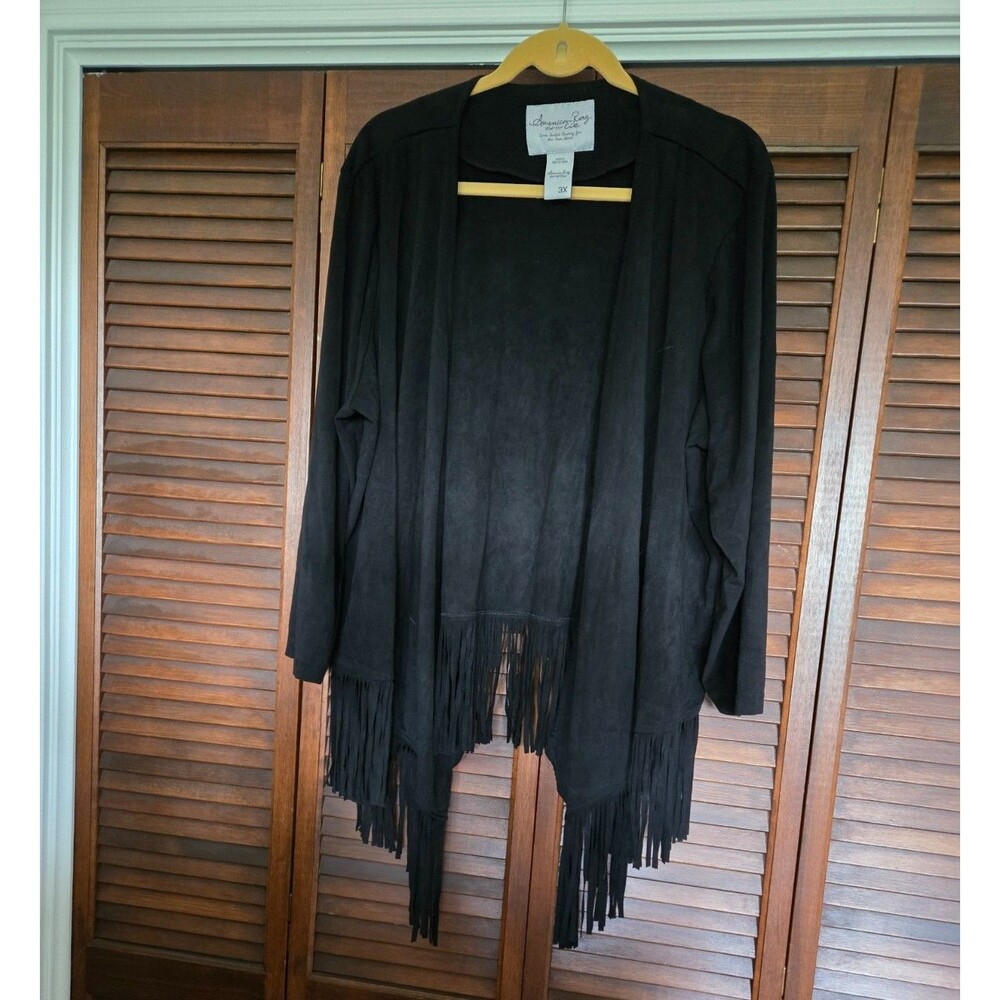 American Rag Cie Faux-Suede Fringe Jacket boho western festival wear women's 3x